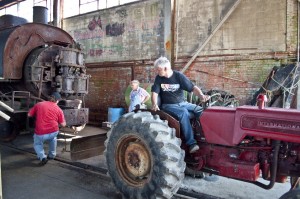 Dan Lint from Border City Castings brought his International   tractor over to help move locomotives in and out of the shop.