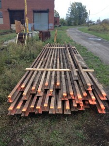 The 32 sticks of rail stacked neatly awaiting installation.